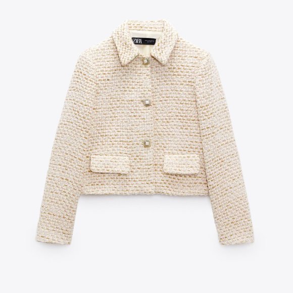 ZARA STRUCTURED TEXTURED TWEED SHORT JACKET LIMITED EDITION S,M PINK WHITE - Picture 8 of 14